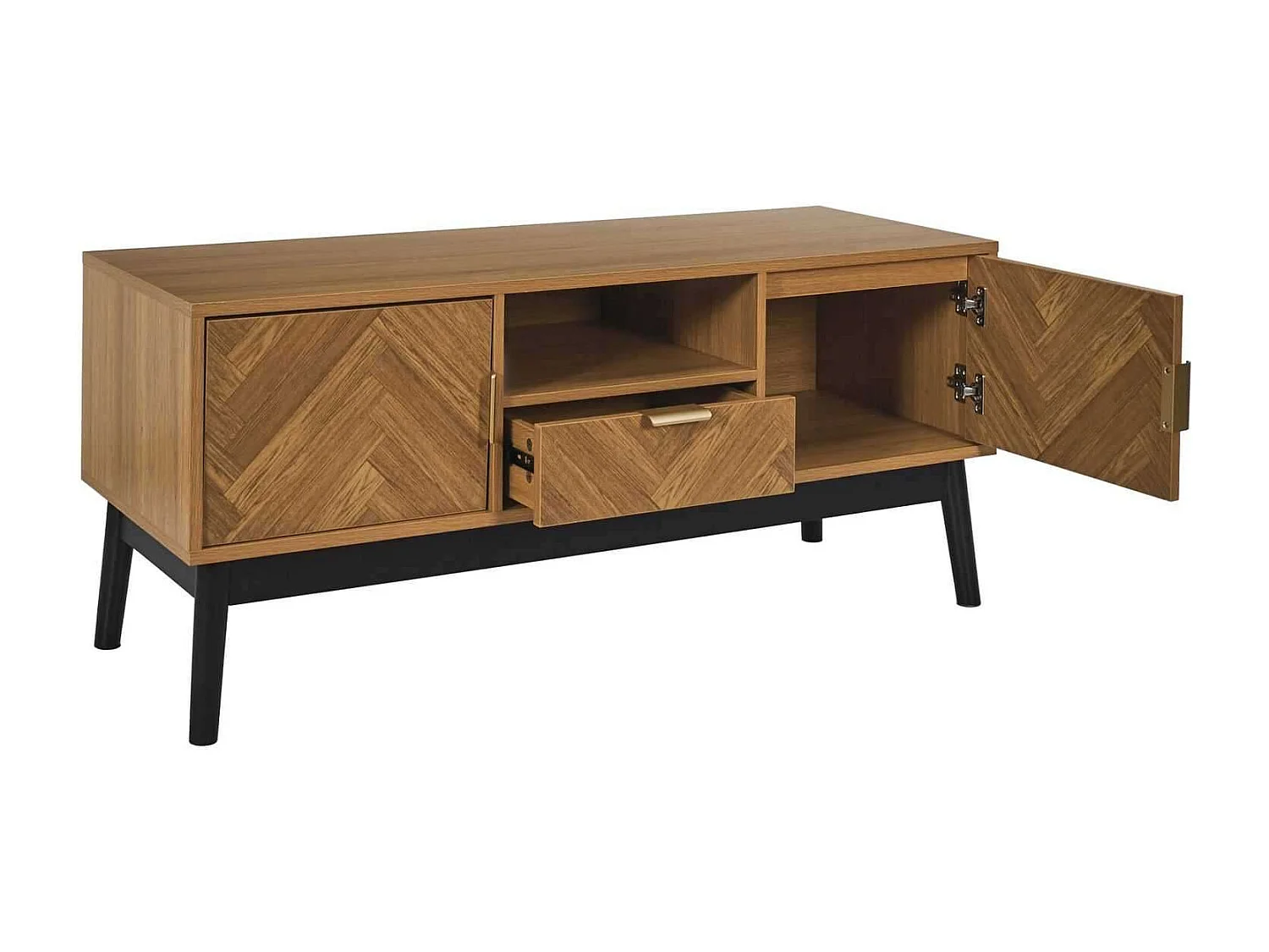 Meuble TV 2 portes et 1 tiroir en bois FELIX - Marron et noir