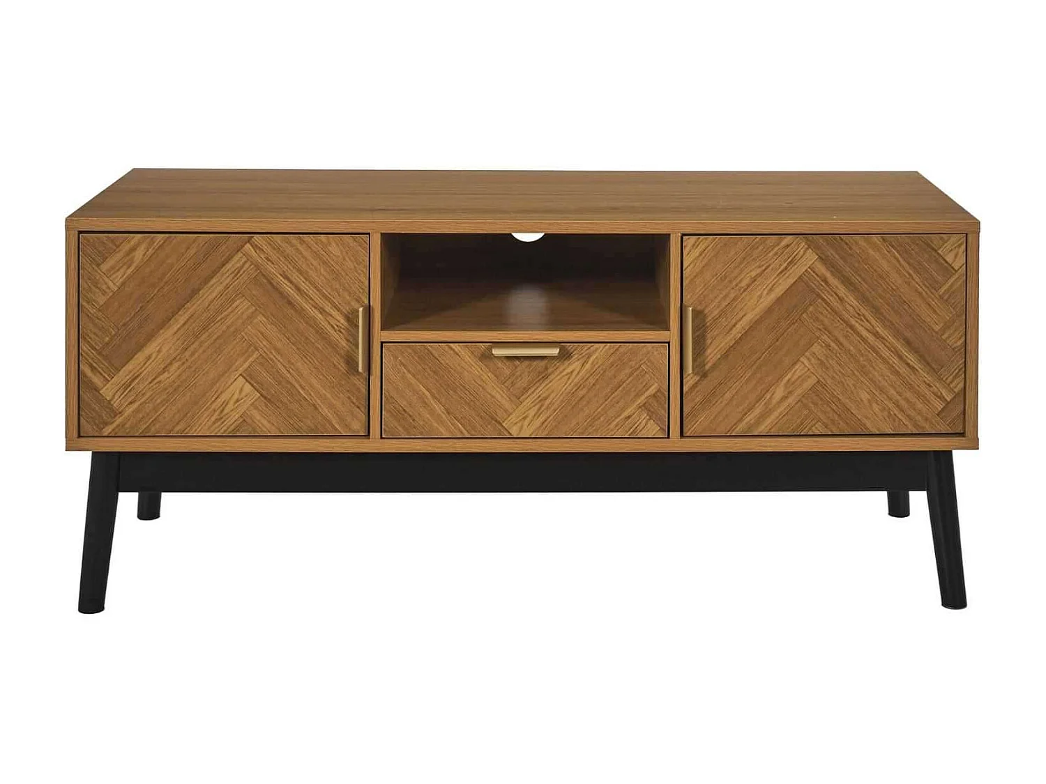 Meuble TV 2 portes et 1 tiroir en bois FELIX - Marron et noir