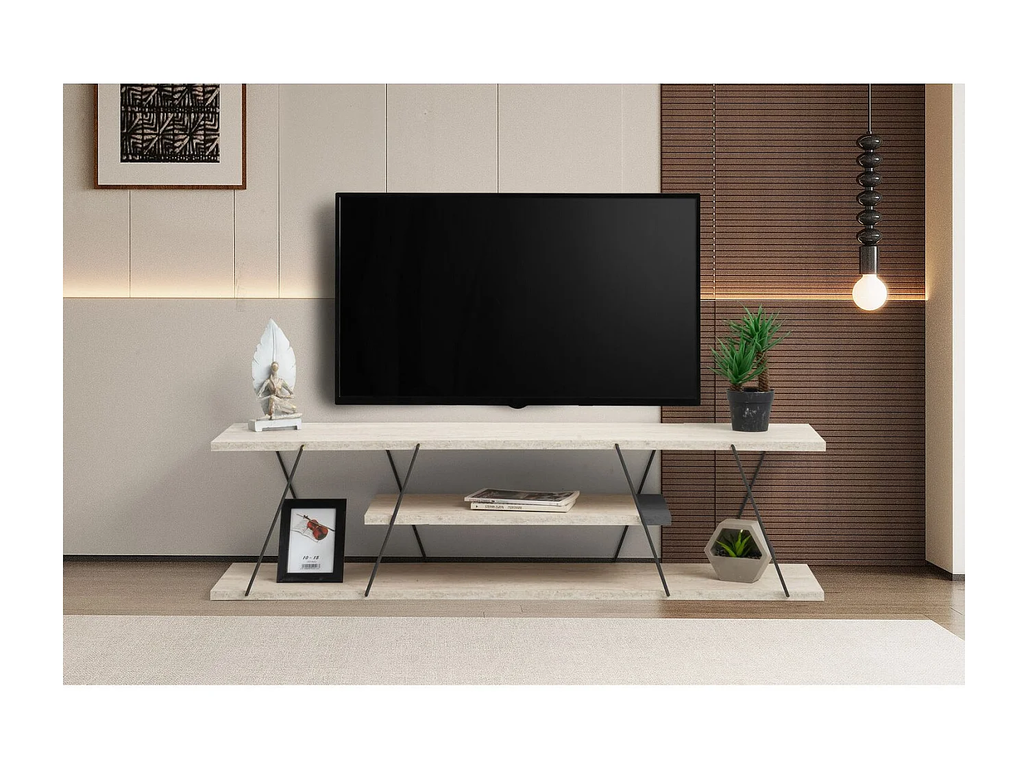 Meuble TV effet travertin CANAZ - Beige