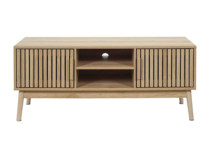 Meuble TV 2 portes et 2 niches de rangement Saulk en bois - Marron