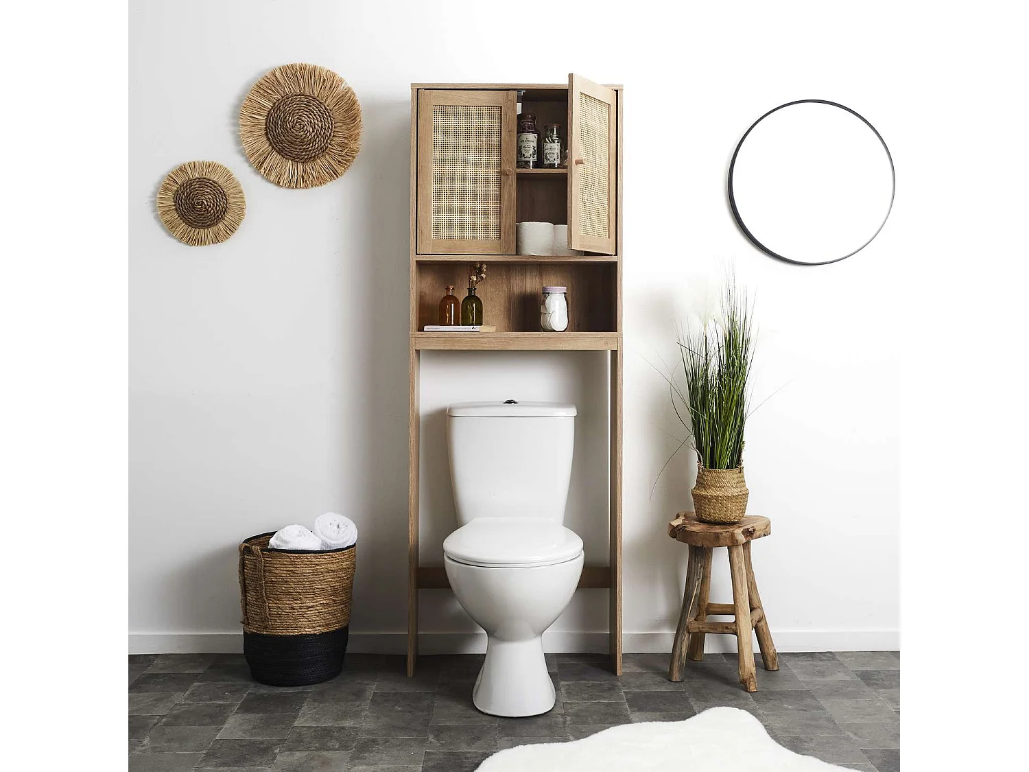 Meuble dessus WC Bali en cannage - Marron