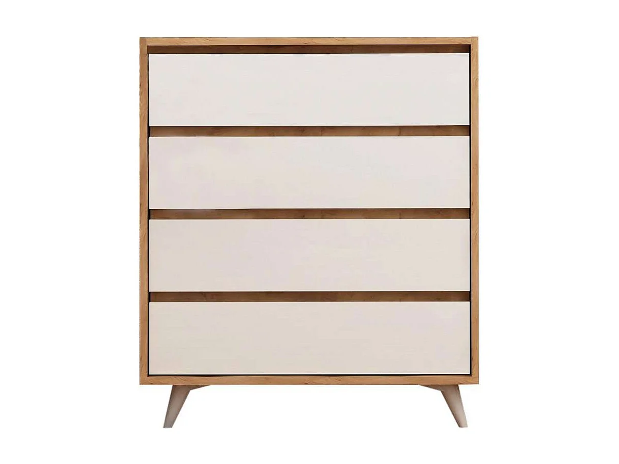 Commode 4 tiroirs Éthera en bois - Beige et blanc