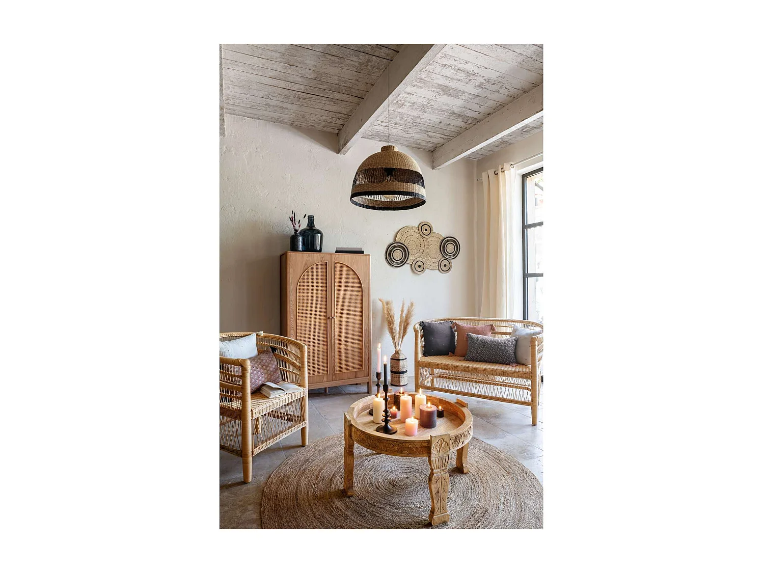 Armoire 2 portes en cannage TIRIA - Marron