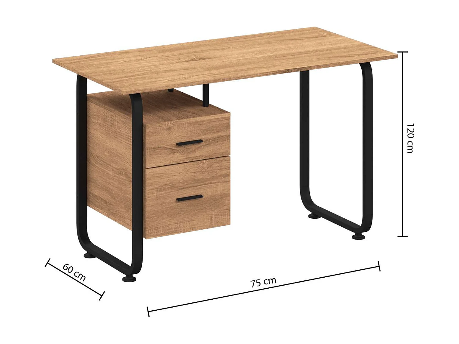 Bureau avec caisson en bois - Marron