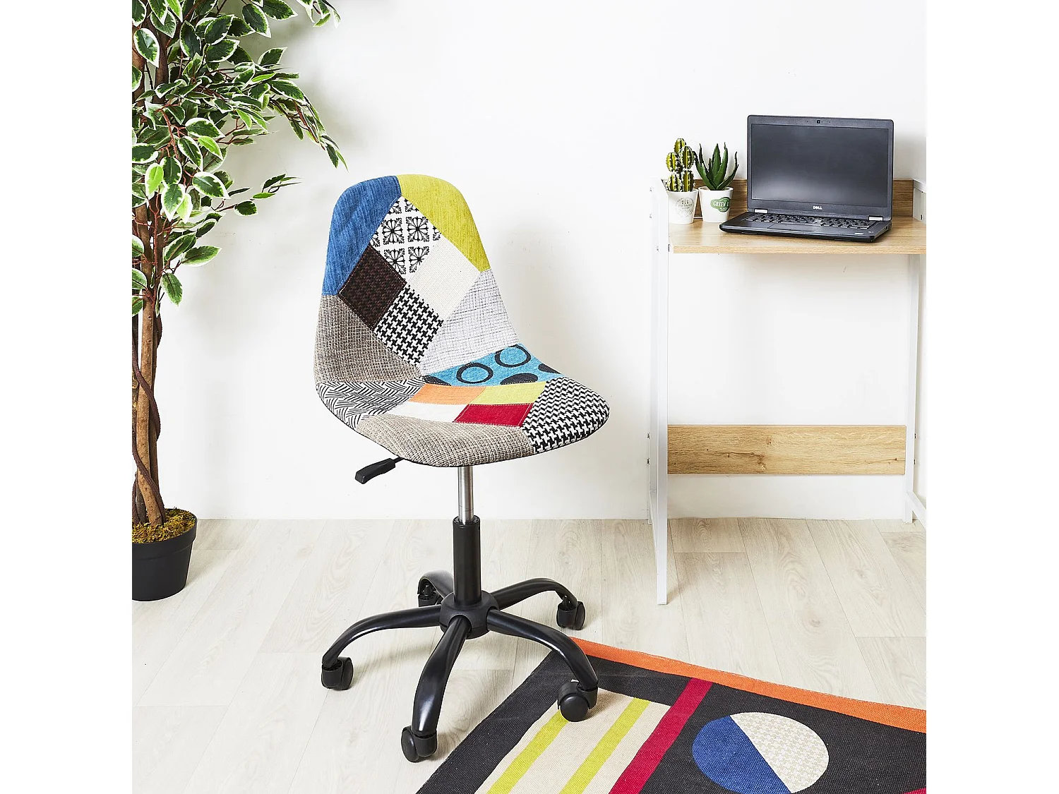 Chaise de bureau Patchwork réglable en hauteur avec 5 roulettes - Multicouleur