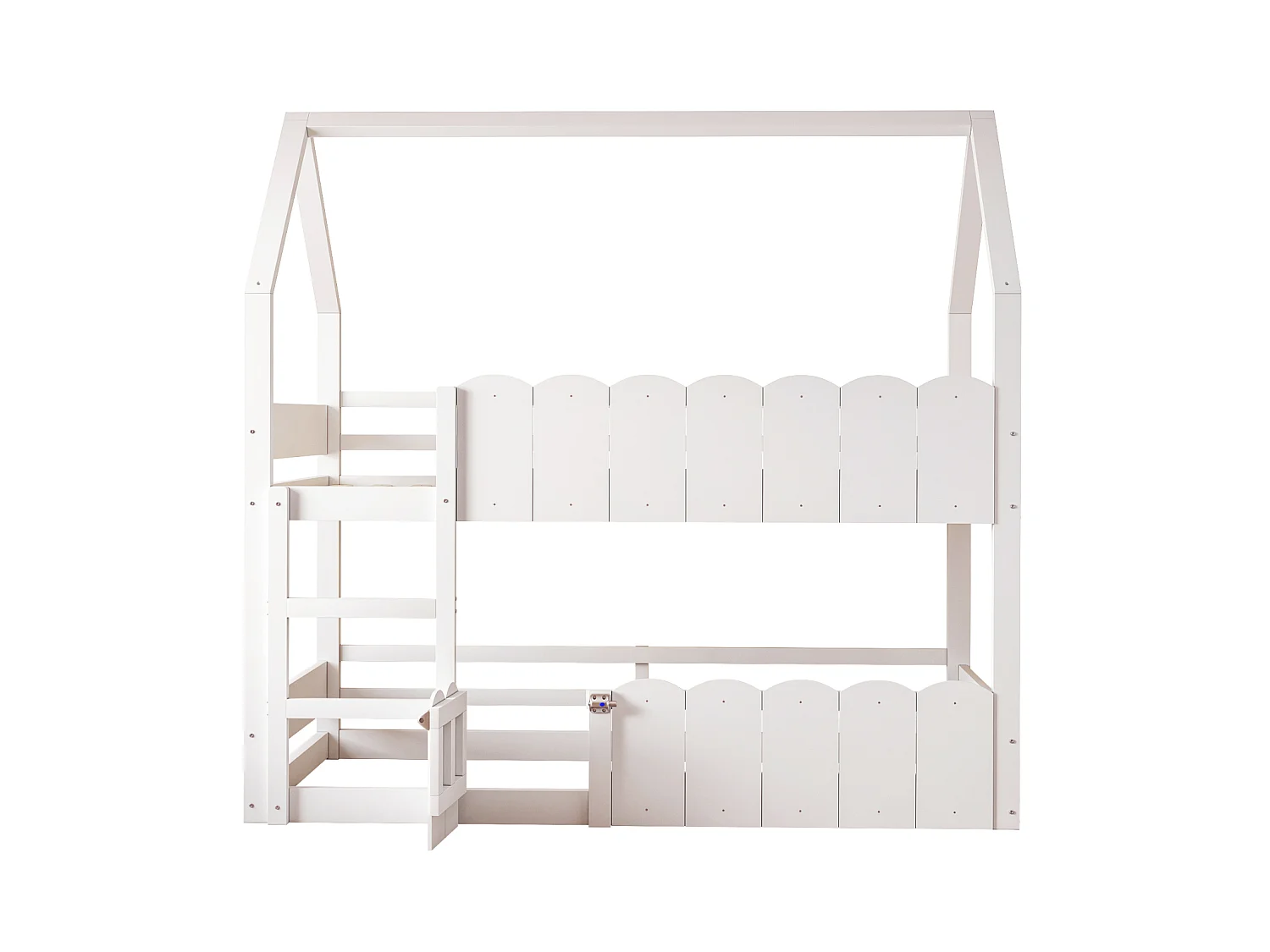 Kinderstapelbed 90x200 cm, huisdesign met hoge leuning, lattenbodem - Ideaal voor jongens en meisjes, Wit