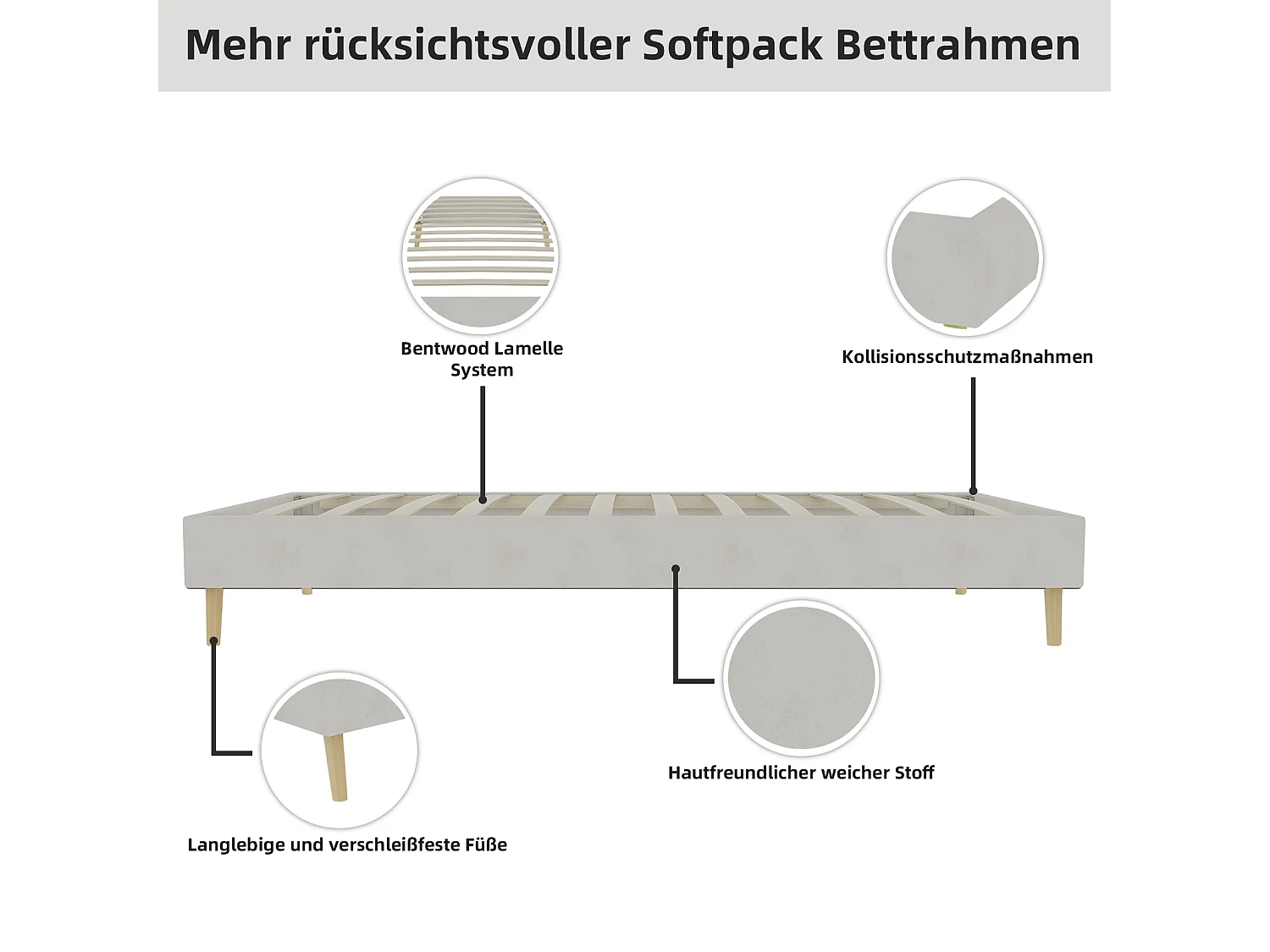 Struttura letto minimalista 90x200 cm in velluto beige, base bassa, arredamento moderno – senza meccanismo a molla a gas, testiera e materasso