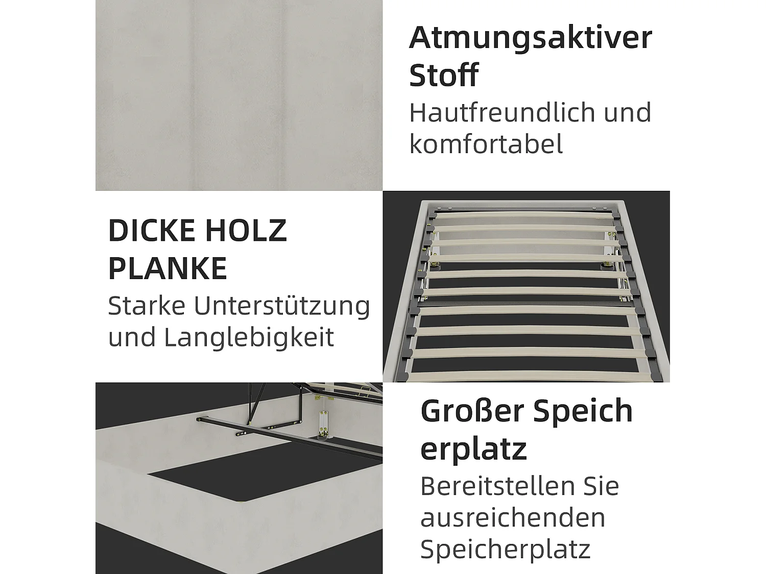 Struttura letto minimalista 90x200 cm in velluto beige con pistoni a gas – Arredamento moderno, senza testiera e materasso