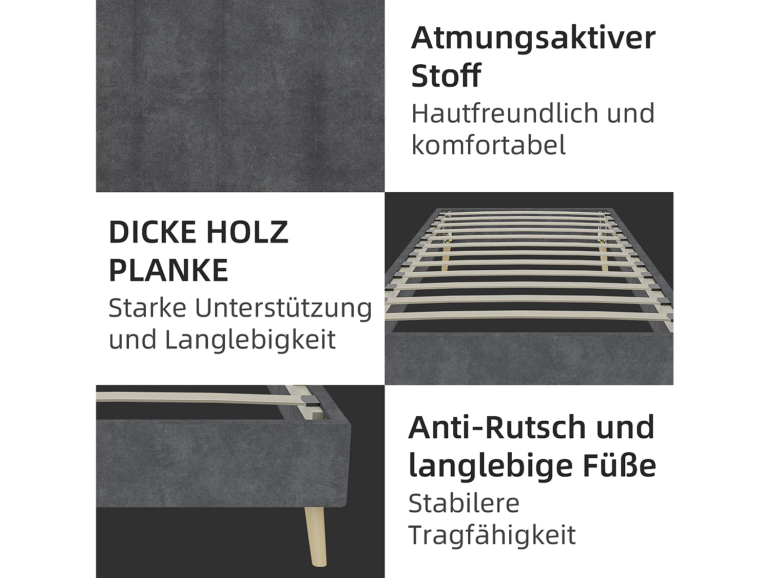 Minimalistisches Bettgestell (90 x 200 cm) in grauem Samt, niedriges Untergestell, modernes Möbelstück – ohne Gasdruckfeder, Kopfteil und Matratze