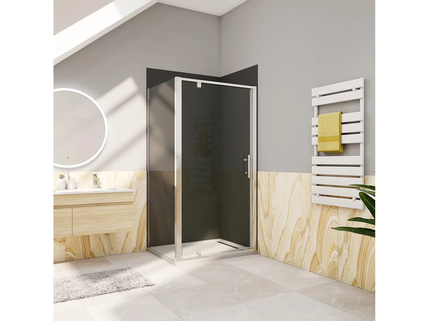 Douchecabine 90x70x185cm Draaideur+één zijpaneel 5mm veiligheidsglas-gepolijst chroom frame