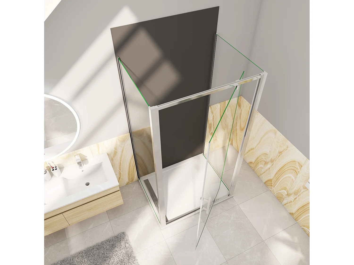 Douchecabine 100x80x185cm Draaideur+twee zijpanelen 5mm veiligheidsglas-gepolijst chroom frame