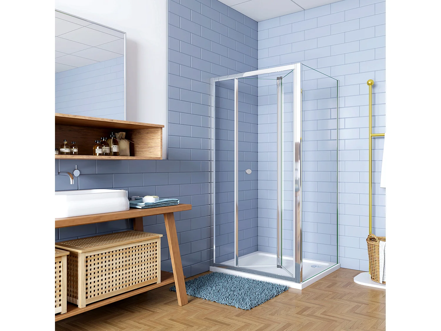 Douchecabine 70x70x185cm Vouw-/schuifdeur+één zijpaneel 5mm veiligheidsglas-gepolijst chroom frame