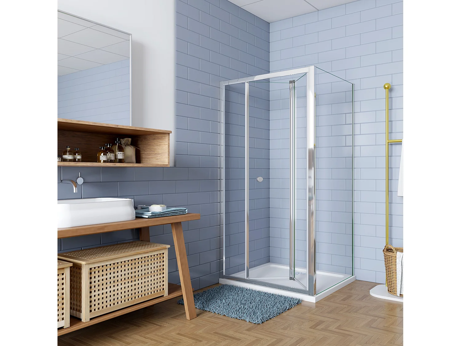 Douchecabine 70x90x185cm Vouw-/schuifdeur+één zijpaneel 5mm veiligheidsglas-gepolijst chroom frame