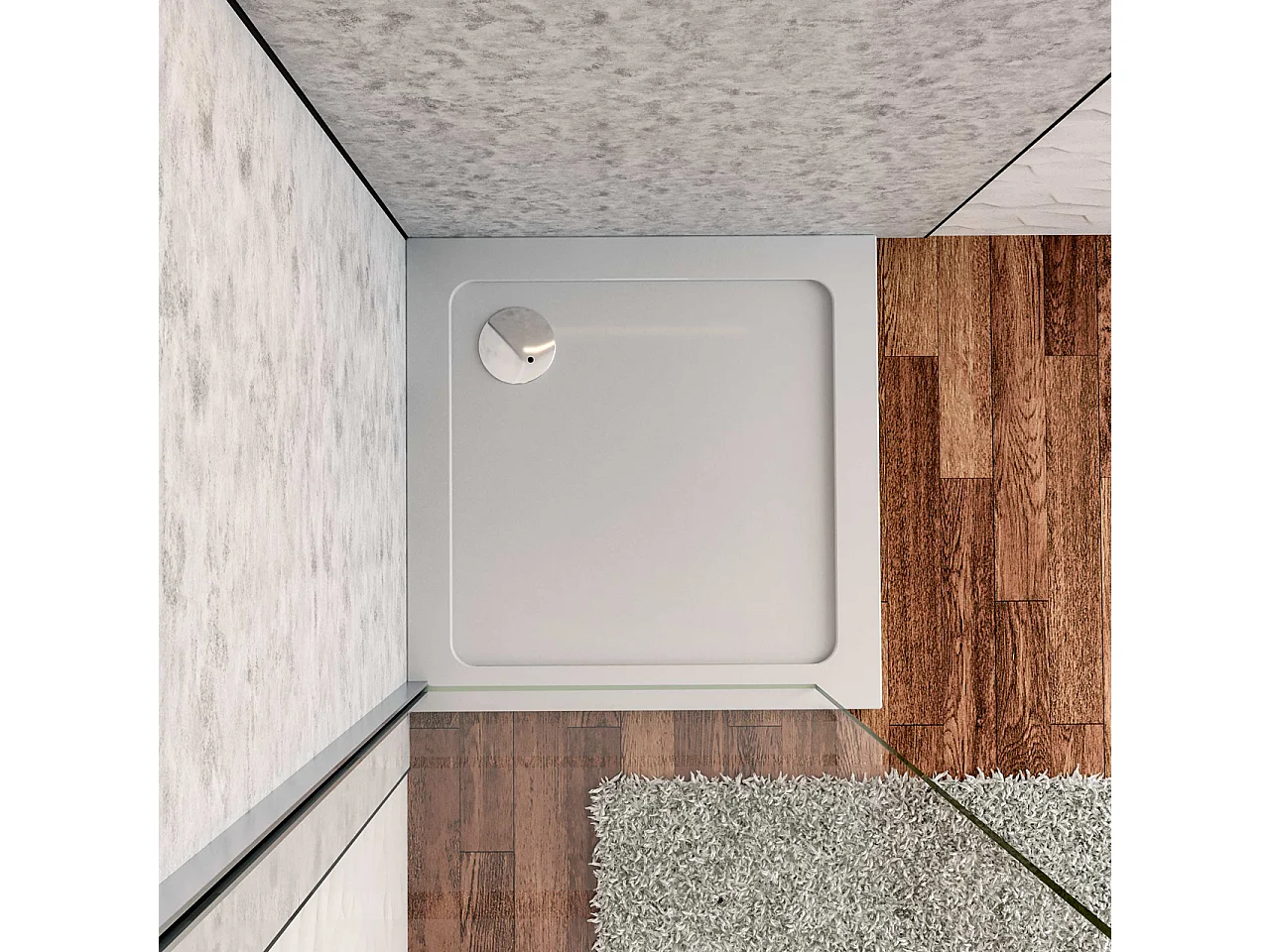 Aica Witte douchebak vierkant 76x76cm slechts 3cm gemaakt kunststeen en minerale harsmix Extra plat ontwerp met douchegoot rooster verkrijgbaar in verschillende