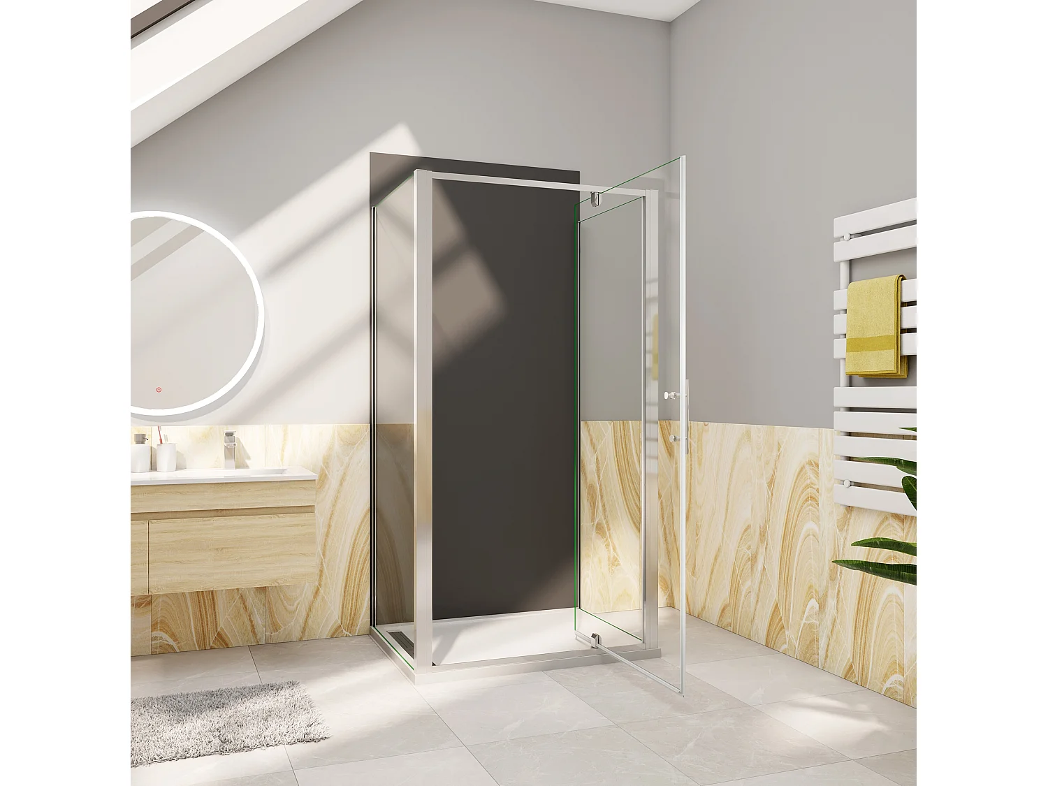 Douchecabine 76x90x185cm Draaideur+twee zijpanelen 5mm veiligheidsglas-gepolijst chroom frame