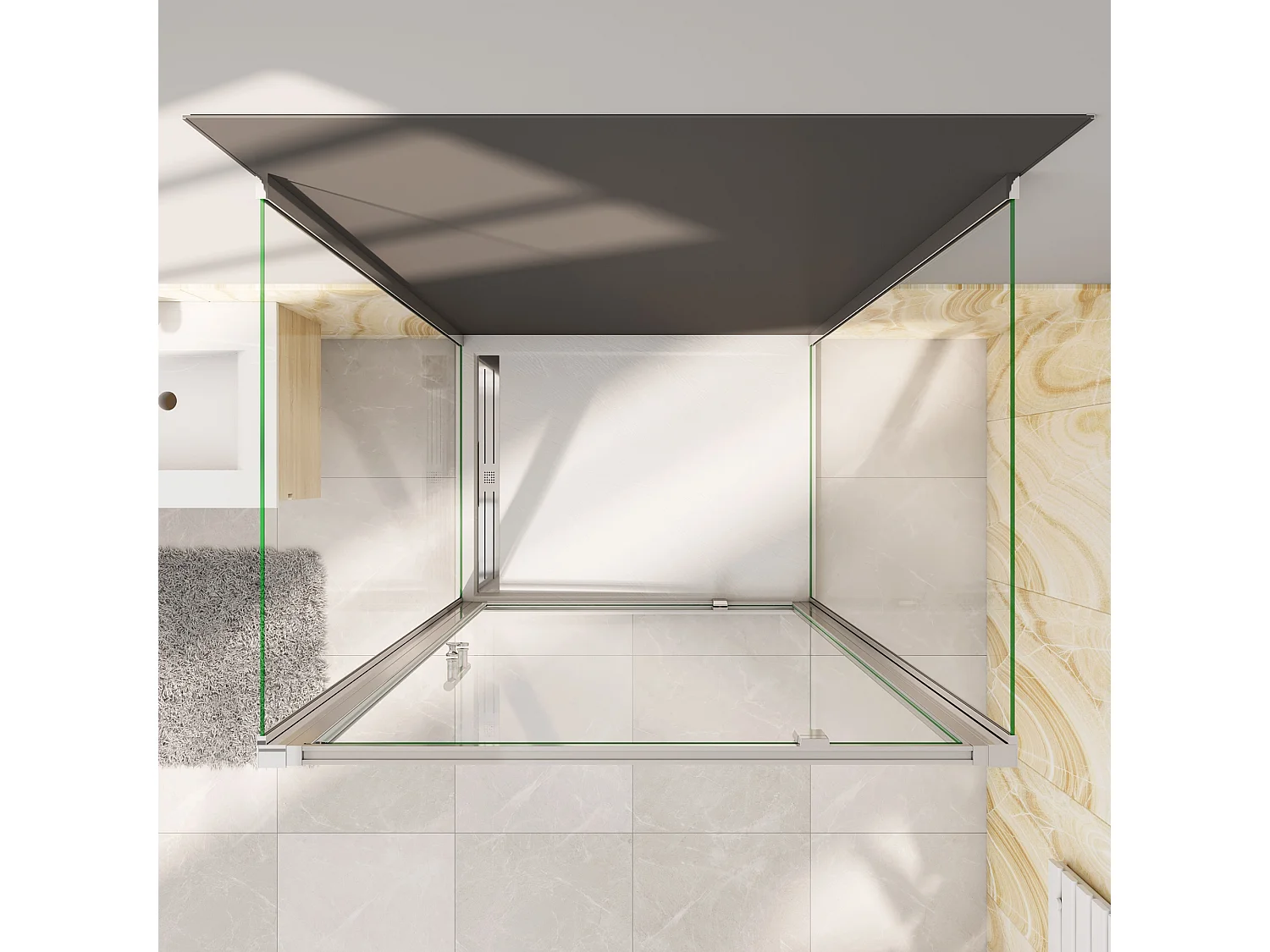 Douchecabine 76x90x185cm Draaideur+twee zijpanelen 5mm veiligheidsglas-gepolijst chroom frame