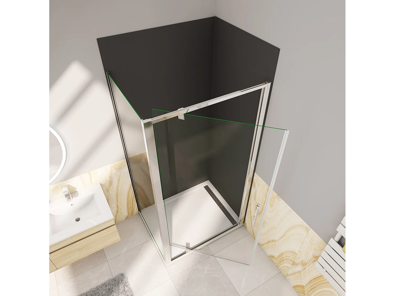 Douchecabine 70x90x185cm Draaideur+één zijpaneel 5mm veiligheidsglas-gepolijst chroom frame