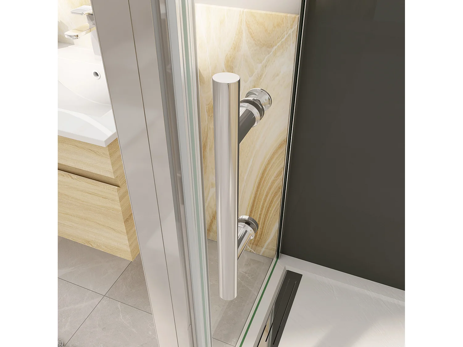 Douchecabine 70x90x185cm Draaideur+twee zijpanelen 5mm veiligheidsglas-gepolijst chroom frame