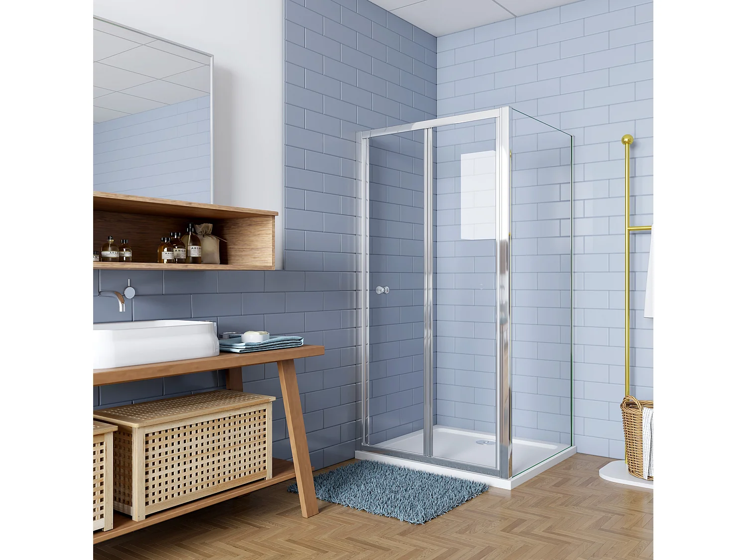 Douchecabine 100x80x185cm Vouw-/schuifdeur+één zijpaneel 5mm veiligheidsglas-gepolijst chroom frame