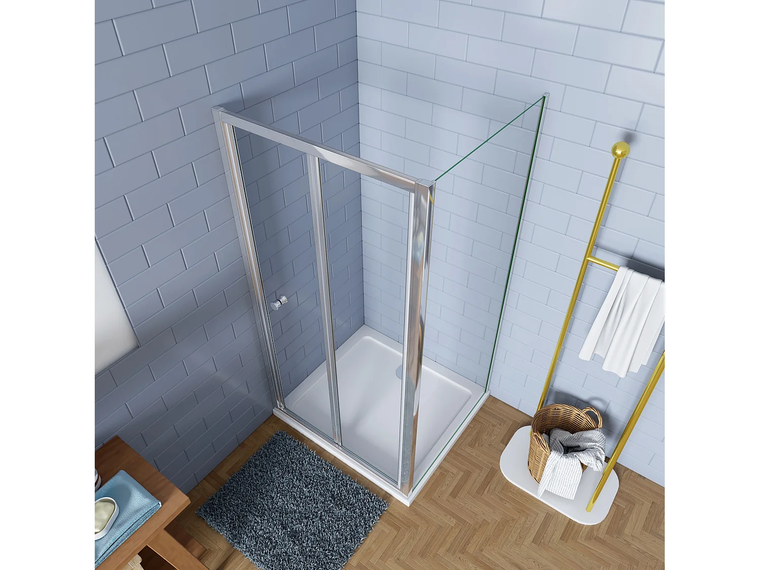 Douchecabine 100x80x185cm Vouw-/schuifdeur+één zijpaneel 5mm veiligheidsglas-gepolijst chroom frame