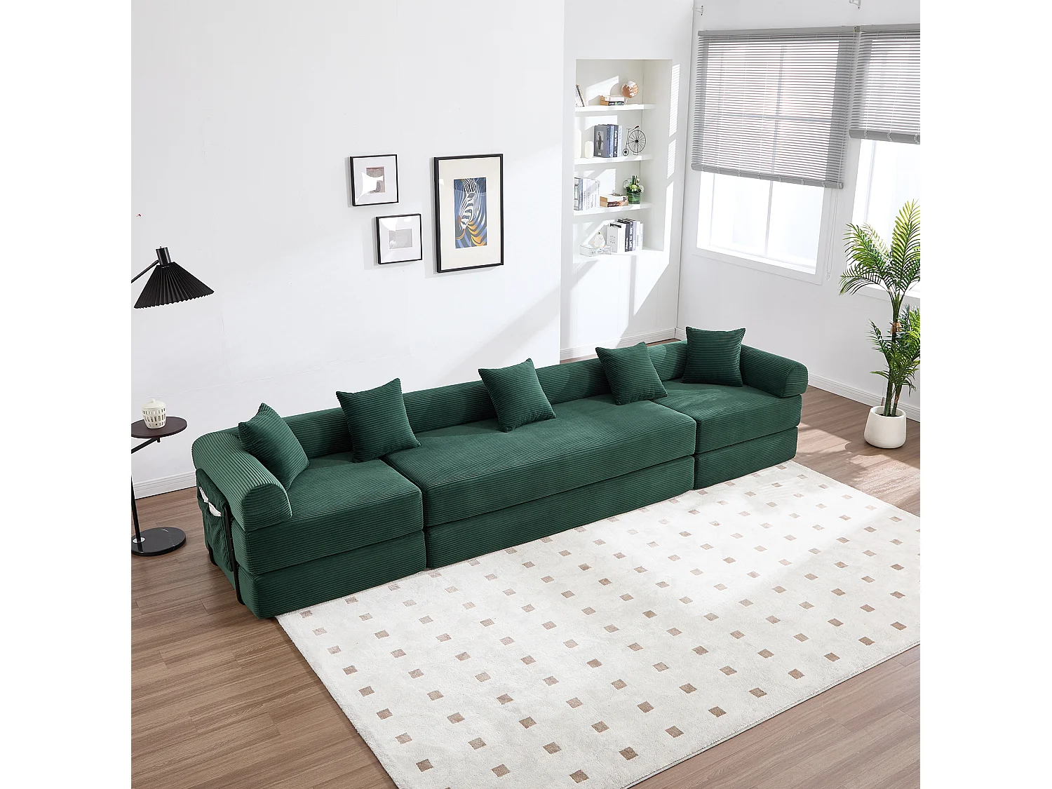 Canapé convertible 4 places - 270 x 180 x 64 cm -  modules combinables à volonté - velours - vert