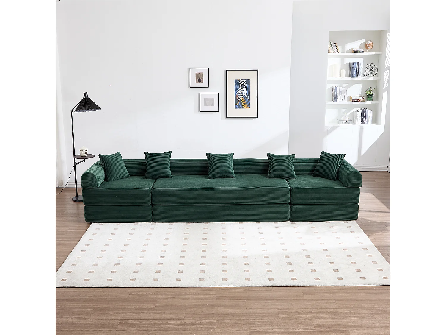 Canapé convertible 4 places - 270 x 180 x 64 cm -  modules combinables à volonté - velours - vert