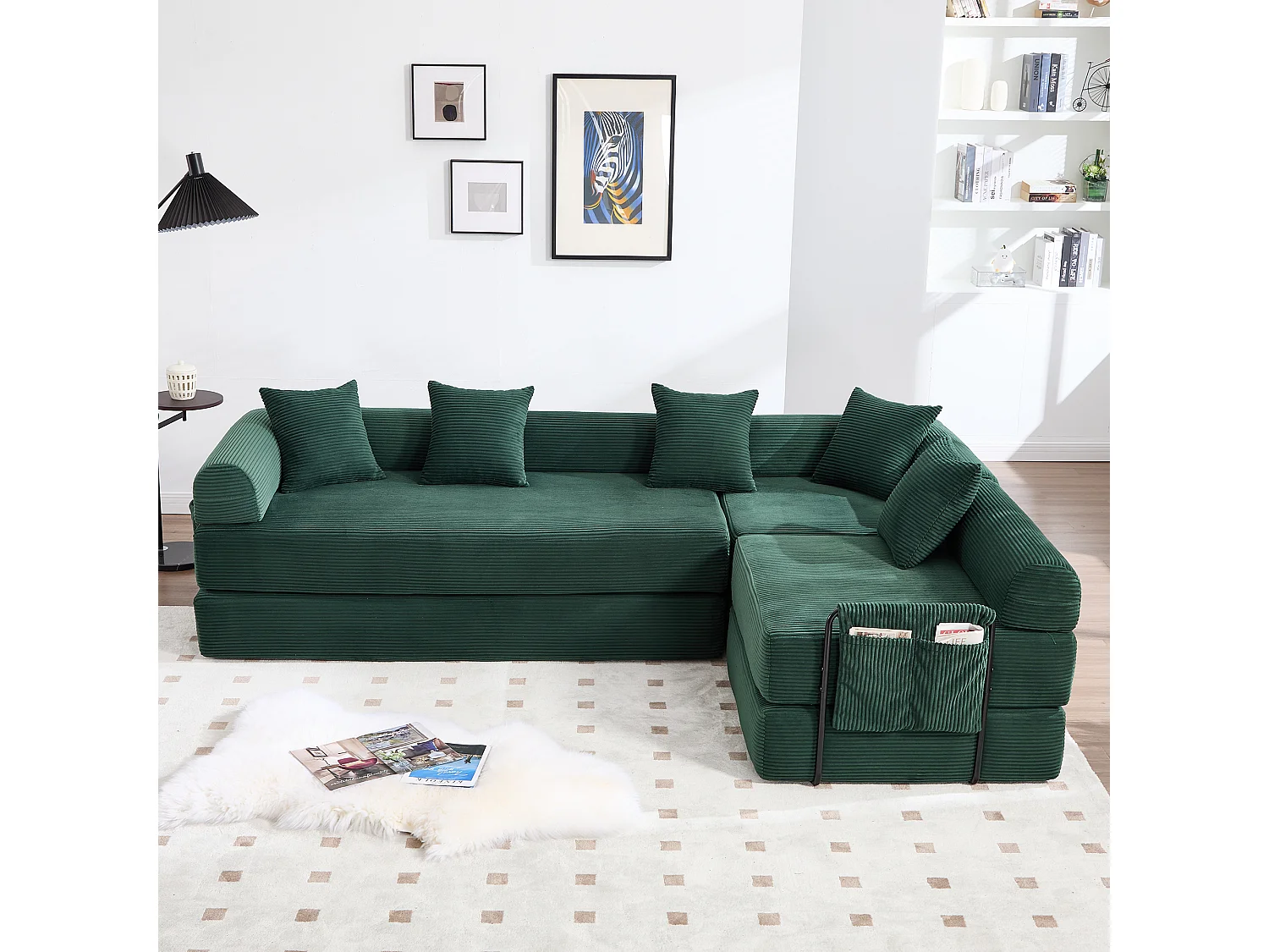 Canapé convertible 4 places - 270 x 180 x 64 cm -  modules combinables à volonté - velours - vert