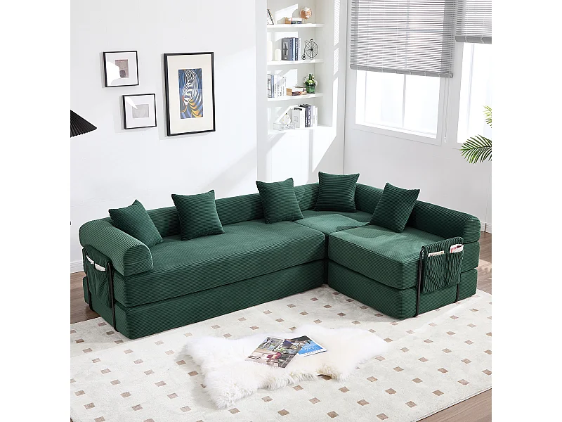 Sofá cama de 4 plazas - 270 x 180 x 64 cm - diseño modular - terciopelo - verde
