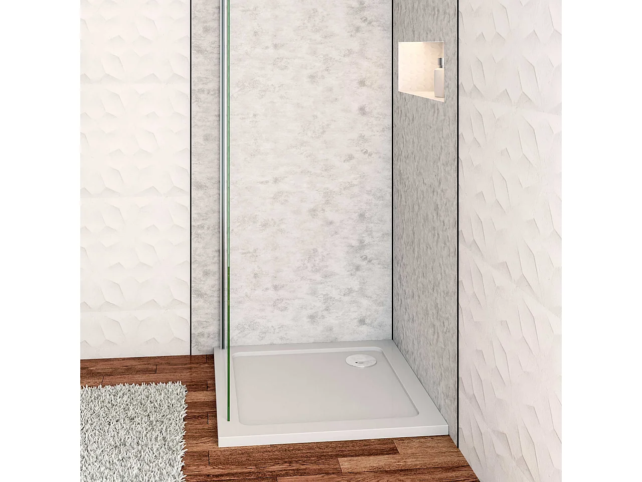 Aica Witte douchebak vierkant 80x80cm slechts 3cm gemaakt kunststeen en minerale harsmix Extra plat ontwerp met douchegoot rooster verkrijgbaar in verschillende