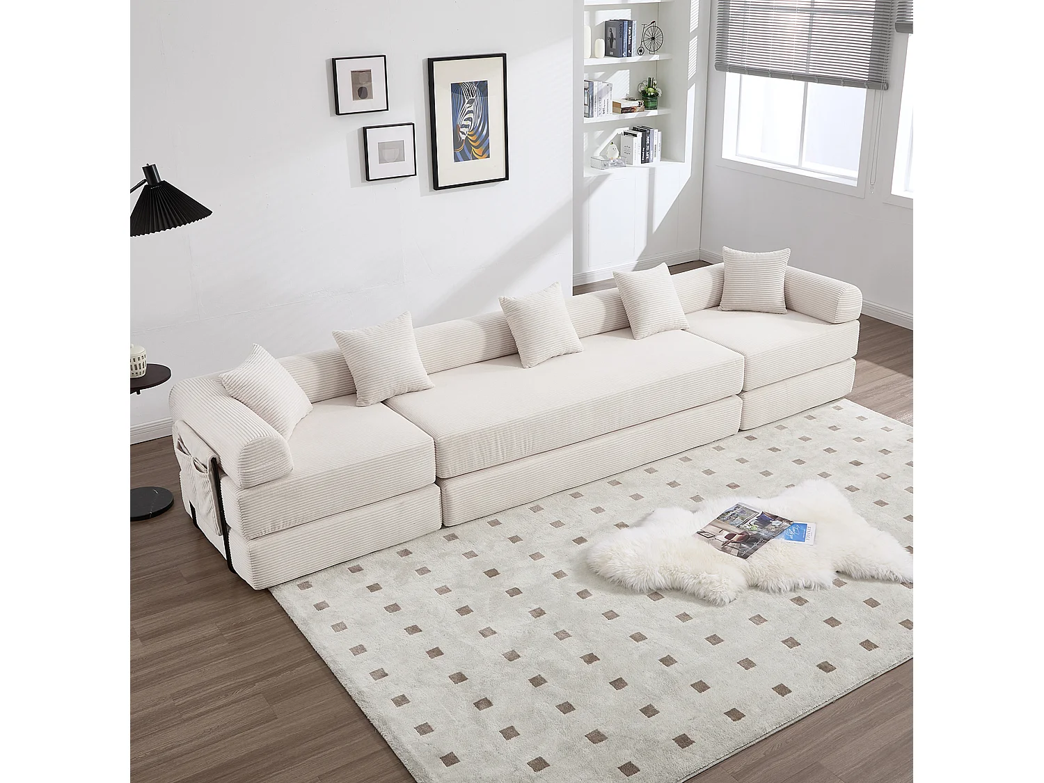 Canapé convertible 4 places - 270 x 180 x 64 cm -  modules combinables à volonté - velours - beige