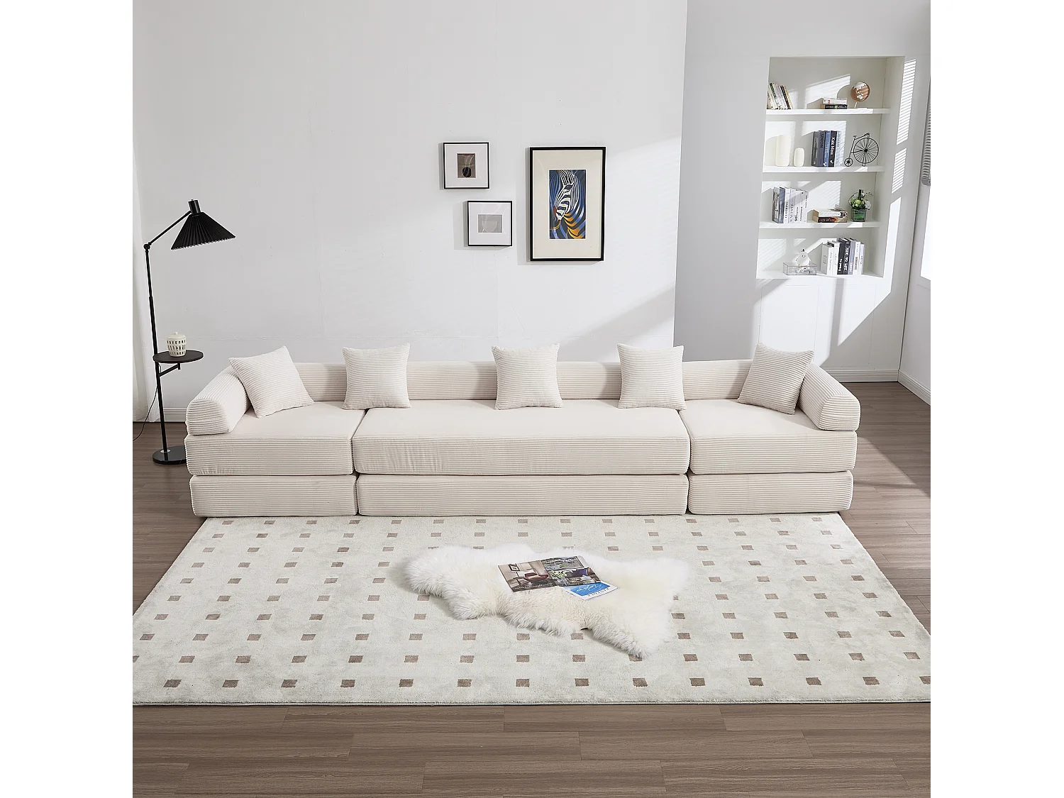 Canapé convertible 4 places - 270 x 180 x 64 cm -  modules combinables à volonté - velours - beige