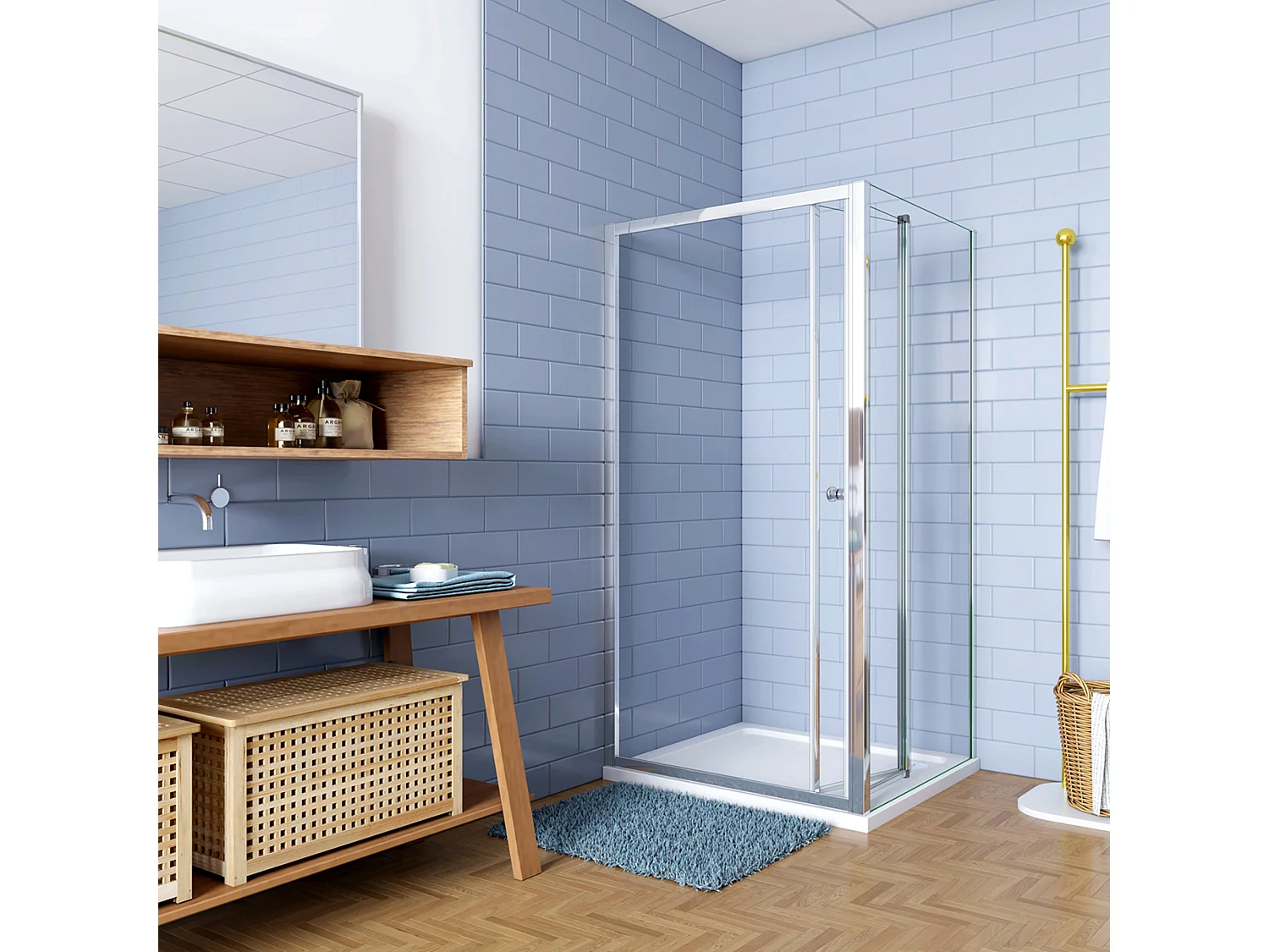 Douchecabine 80x80x185cm Vouw-/schuifdeur+één zijpaneel 5mm veiligheidsglas-gepolijst chroom frame