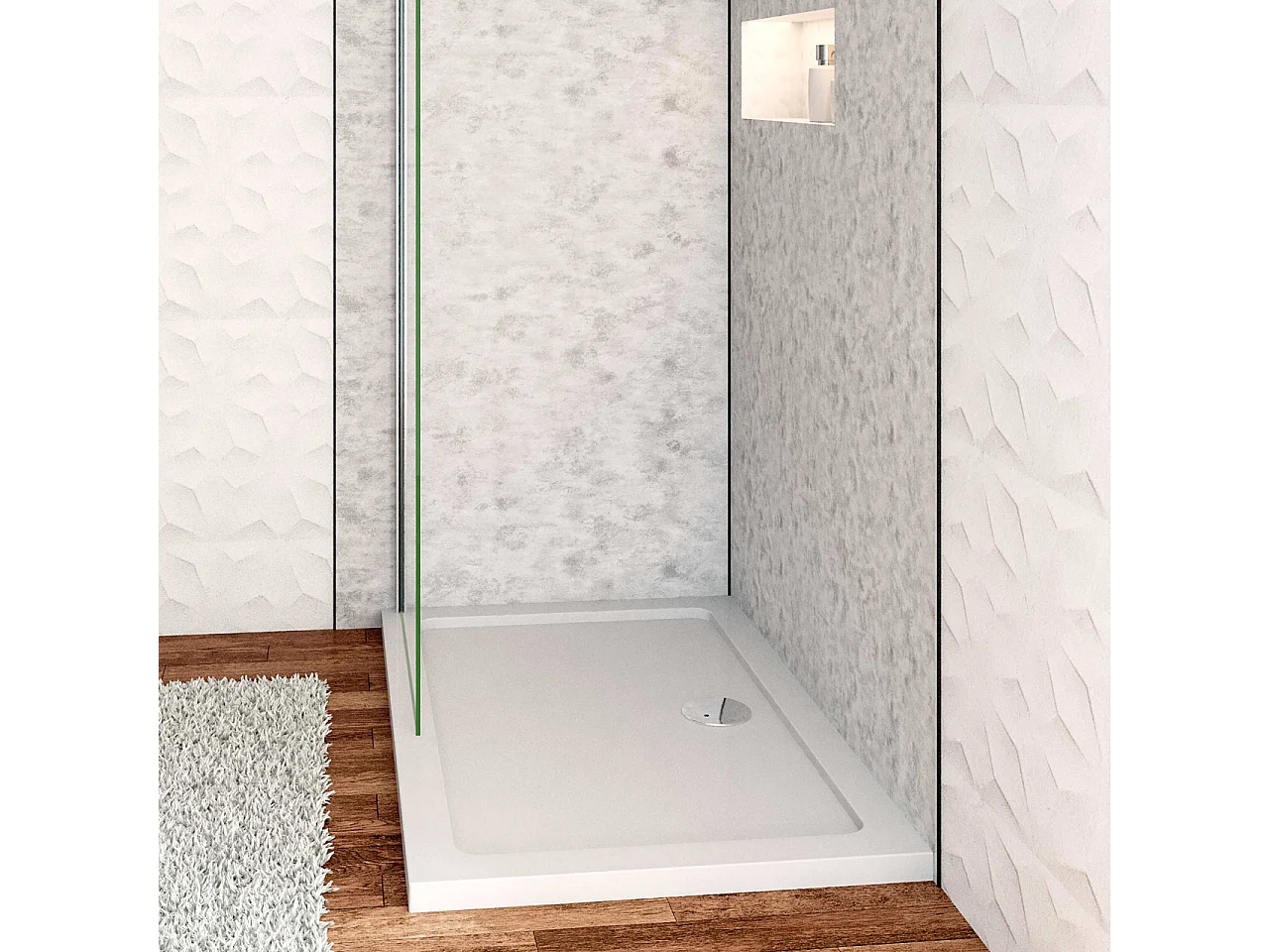 Aica Witte douchebak rechthoek 90x76cm 3cm gemaakt kunststeen en minerale harsmix Extra plat ontwerp met douchegoot rooster en afvoer verkrijgbaar verschillende