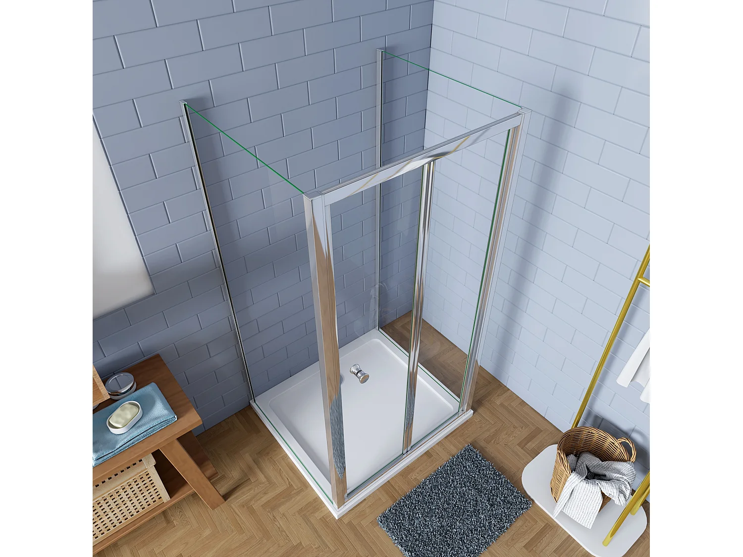 Douchecabine 76x90x185cm Vouw-/schuifdeur+twee zijpanelen 5mm veiligheidsglas-gepolijst chroom frame