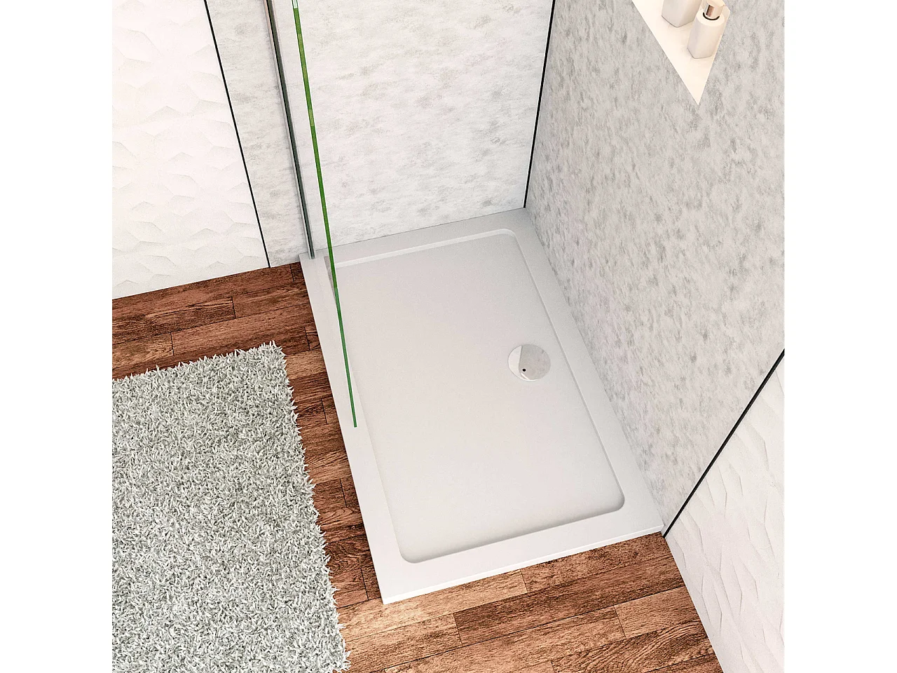 Aica Witte douchebak rechthoek 120x90cm slechts 3cm gemaakt kunststeen en minerale harsmix Extra plat ontwerp met douchegoot rooster verkrijgbaar in verschillende