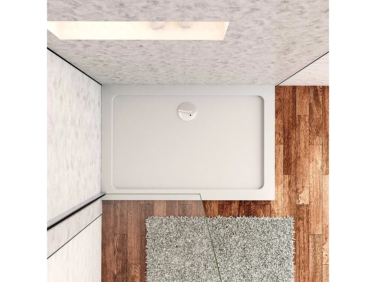 Aica Witte douchebak rechthoek 110x90cm slechts 3cm gemaakt kunststeen en minerale harsmix Extra plat ontwerp met douchegoot rooster verkrijgbaar in verschillende
