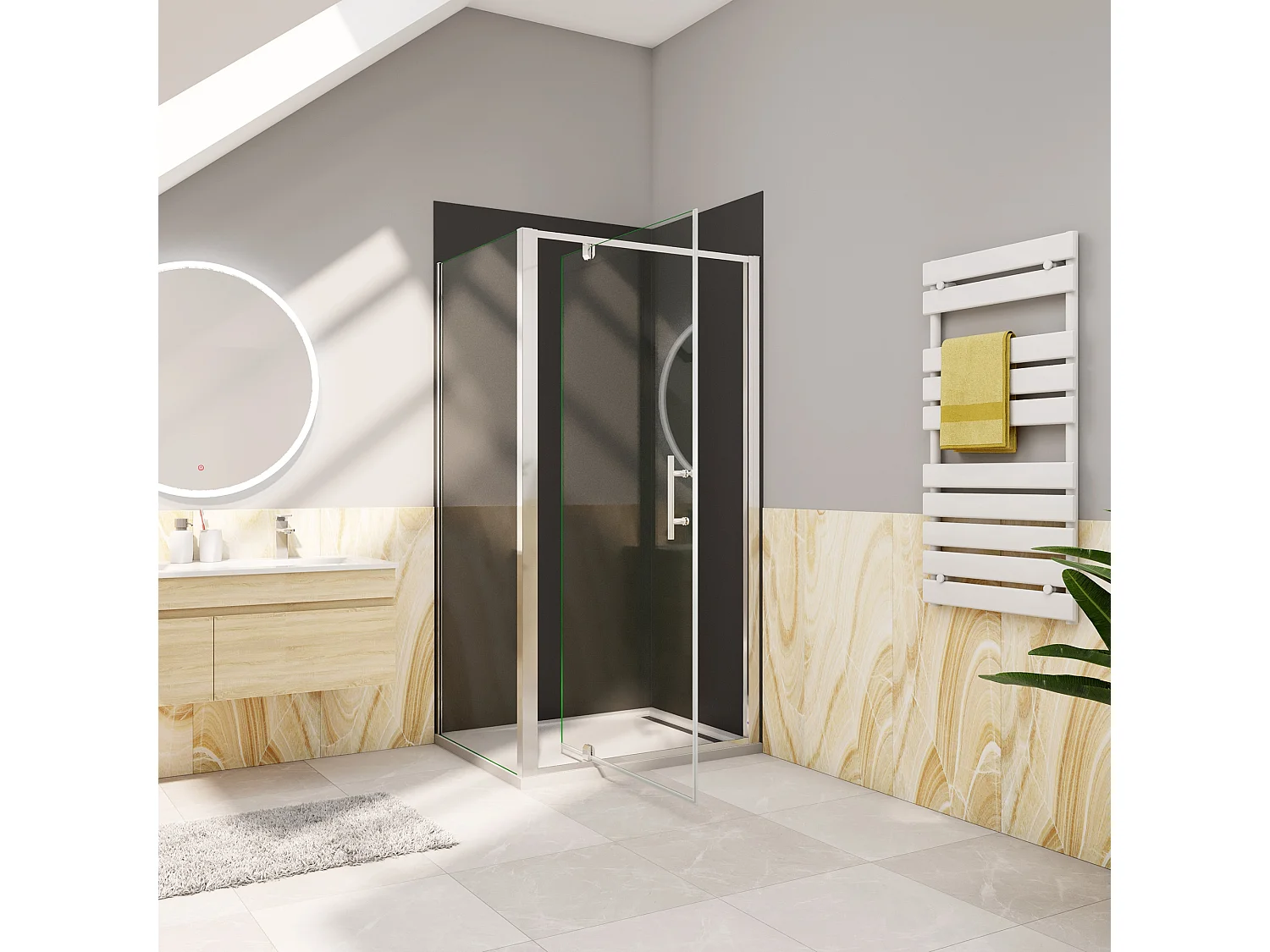 Douchecabine 80x90x185cm Draaideur+één zijpaneel 5mm veiligheidsglas-gepolijst chroom frame