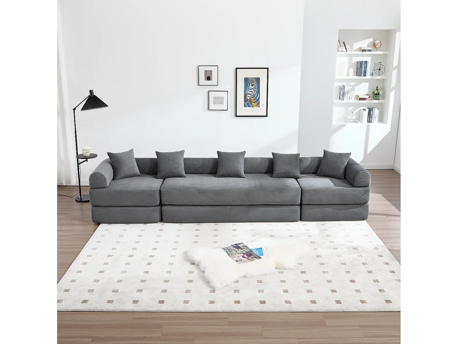 Canapé convertible 4 places - 270 x 180 x 64 cm -  modules combinables à volonté - velours - gris