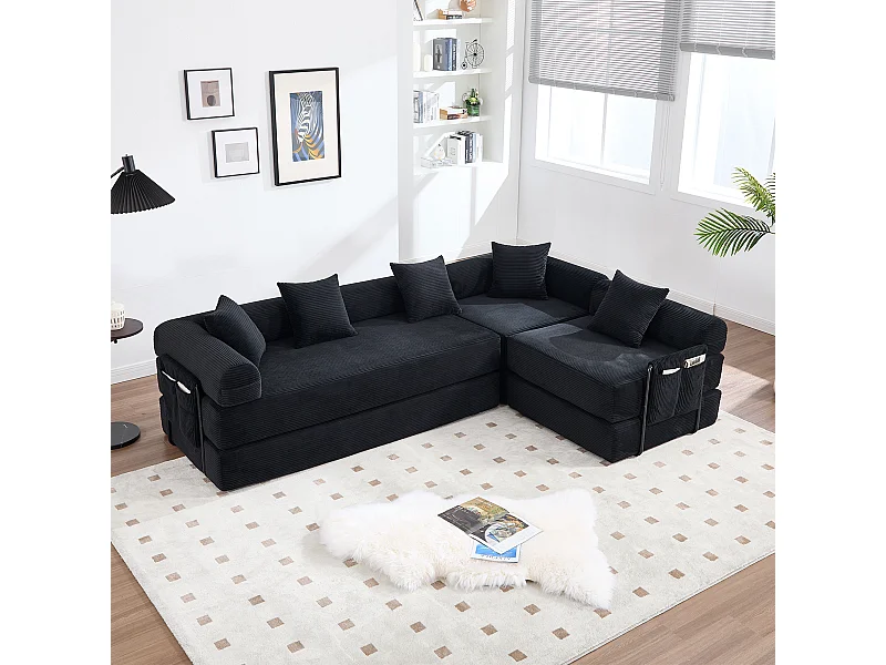 4-Sitzer-Schlafsofa – 270 x 180 x 64 cm – modulares Design – Samt – schwarz