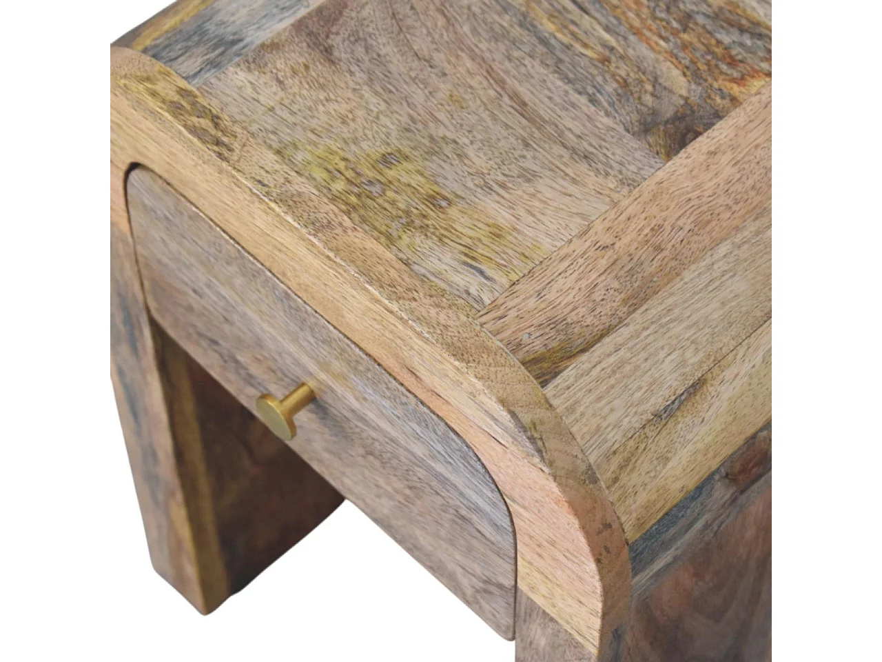 Table de chevet Mini Darcy Artisan Furniture finition chêne avec bords courbés, 1 tiroir, brun lavé