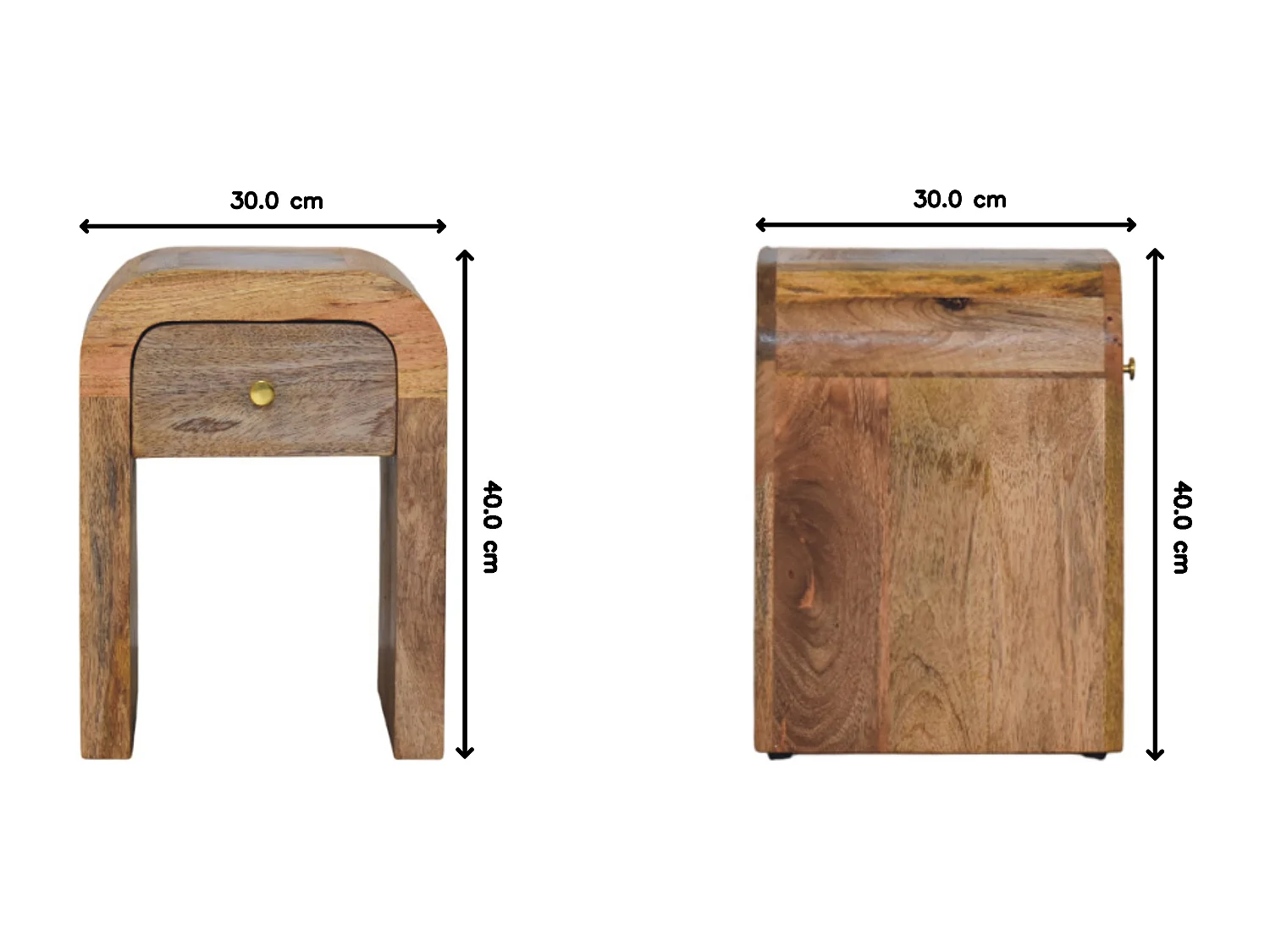 Table de chevet Mini Darcy Artisan Furniture finition chêne avec bords courbés, 1 tiroir, brun lavé