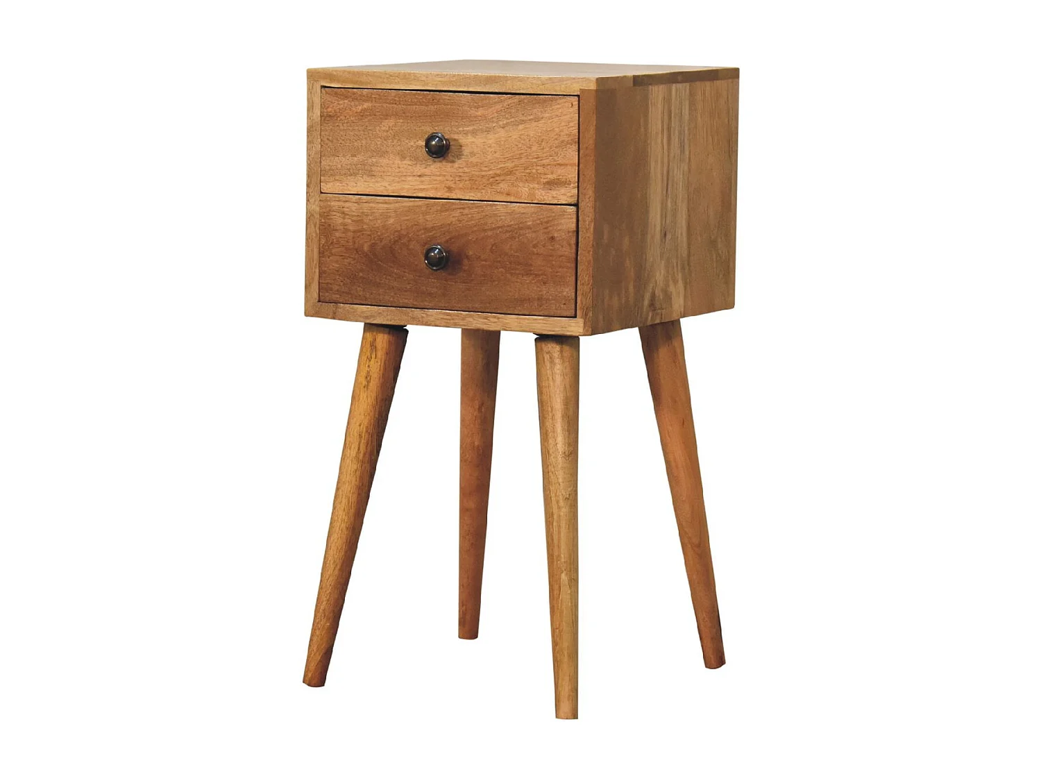 Artisan Furniture Massivholz Mini-Nachttisch mit 2 Schubladen in Eiche-Optik