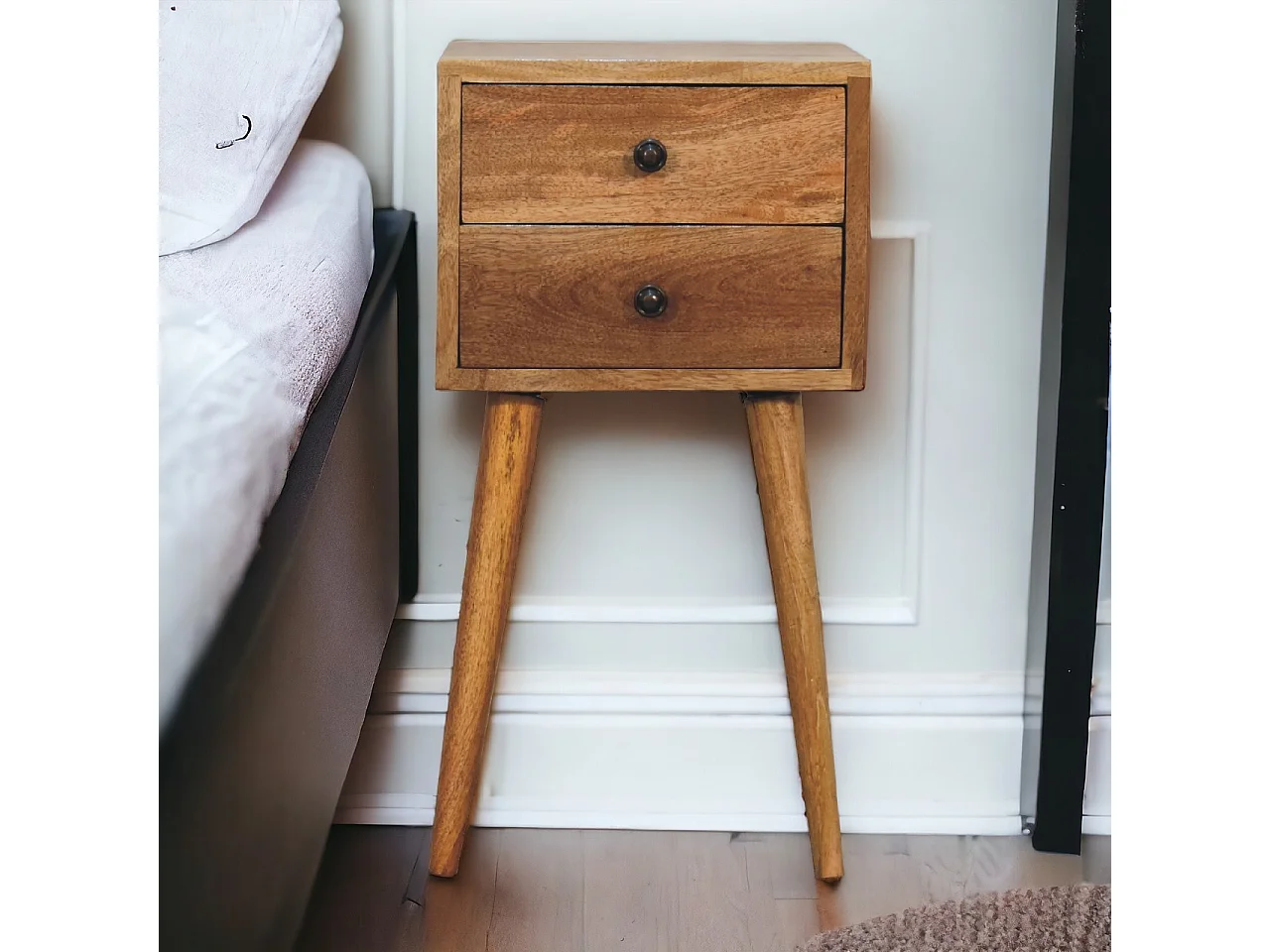 Table de chevet Mini Artisan Furniture finition chêne, 2 tiroirs, marron clair