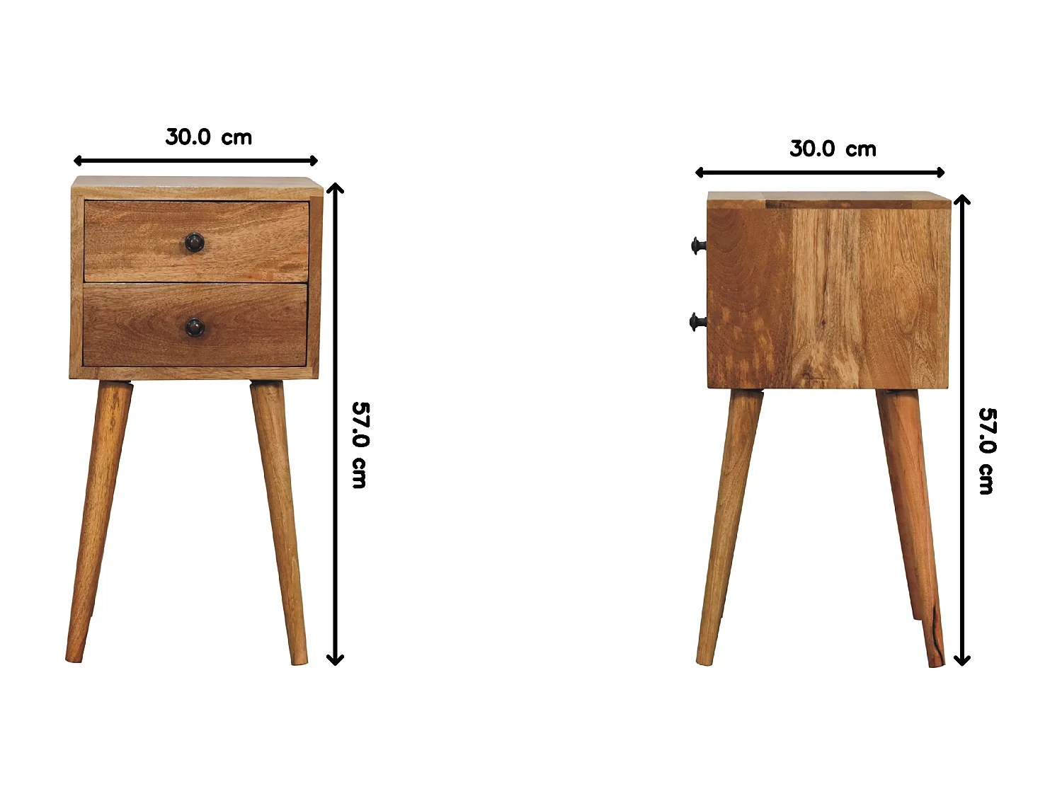 Table de chevet Mini Artisan Furniture finition chêne, 2 tiroirs, marron clair