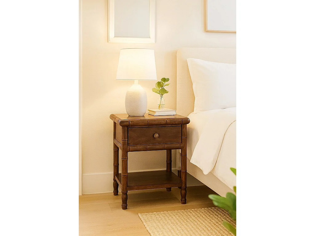 Artisan Furniture Bois massif Table de Chevet Sculpée en Bambou