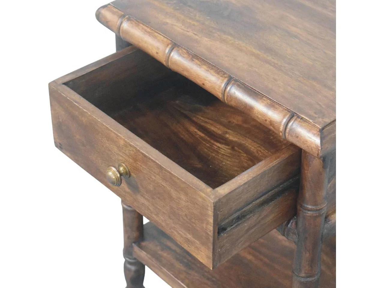 Table de chevet sculptée en bambou Artisan Furniture, 1 tiroir, 1 étagère ouverte, marron