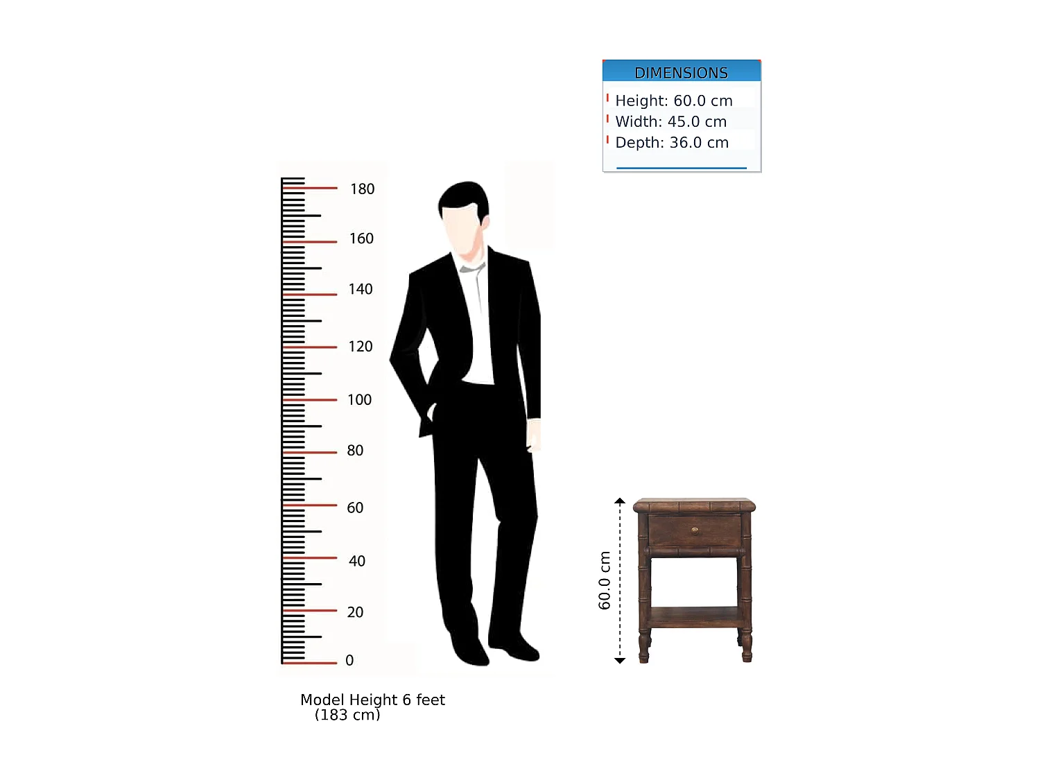 Table de chevet sculptée en bambou Artisan Furniture, 1 tiroir, 1 étagère ouverte, marron