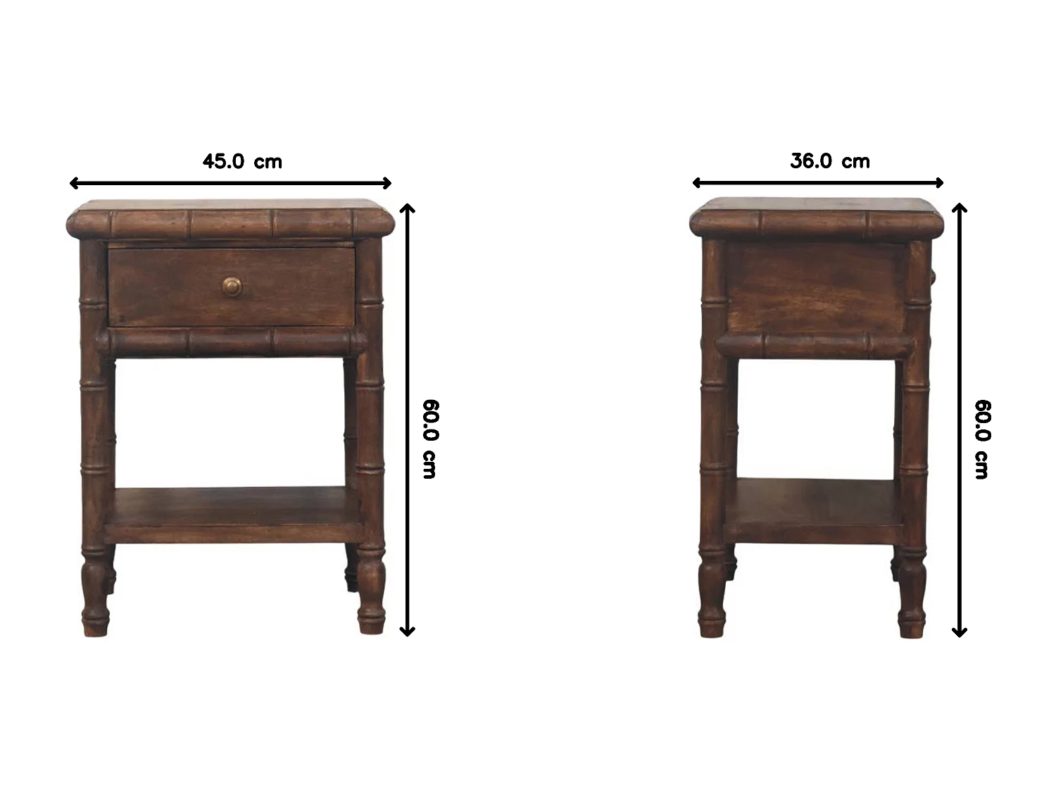 Table de chevet sculptée en bambou Artisan Furniture, 1 tiroir, 1 étagère ouverte, marron