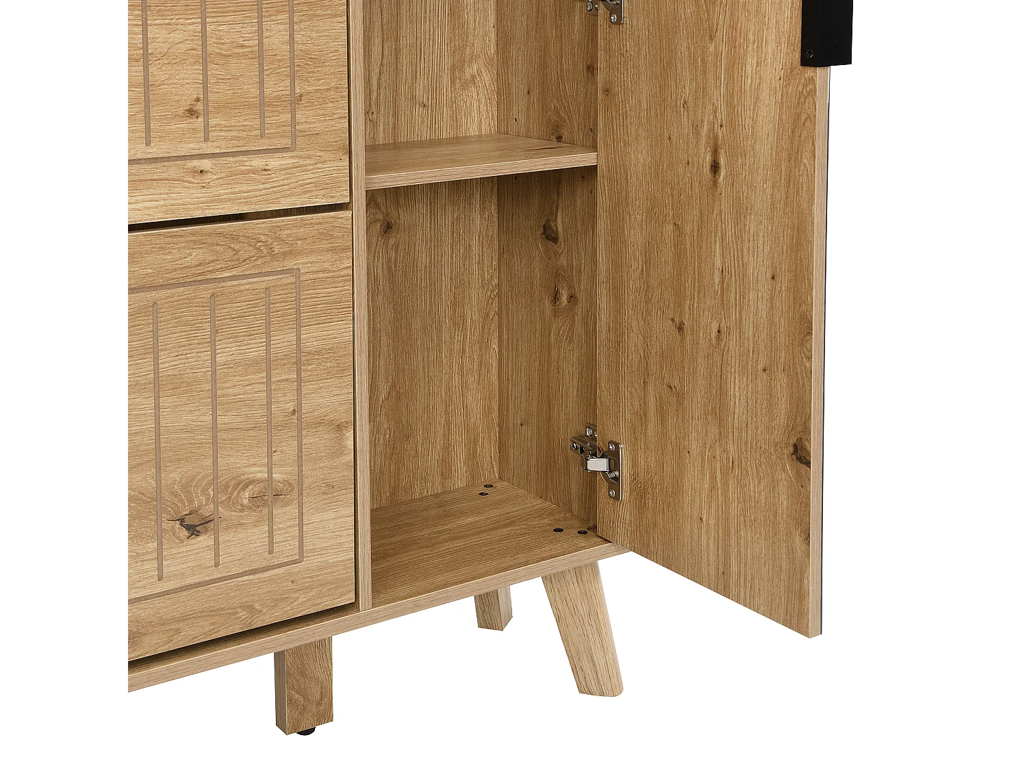 Scarpiera moderna con specchio e ante a battente + ripiano - 110 x 24 x 137,5 cm - MDF - naturale