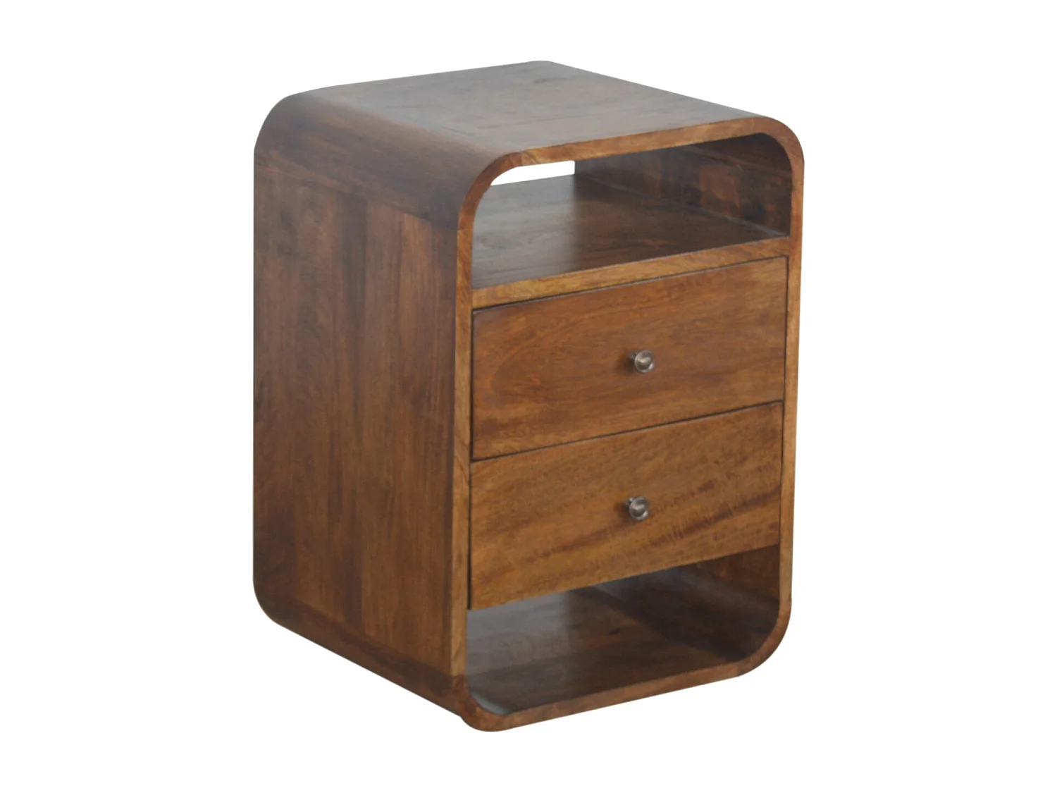 Artisan Furniture Lite drewno Kasztanowa Szafka Nocna z 2 Szufladami o Zaokrąglonym Kształcie